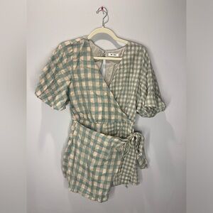 Sage & Tan Tie Front Romper